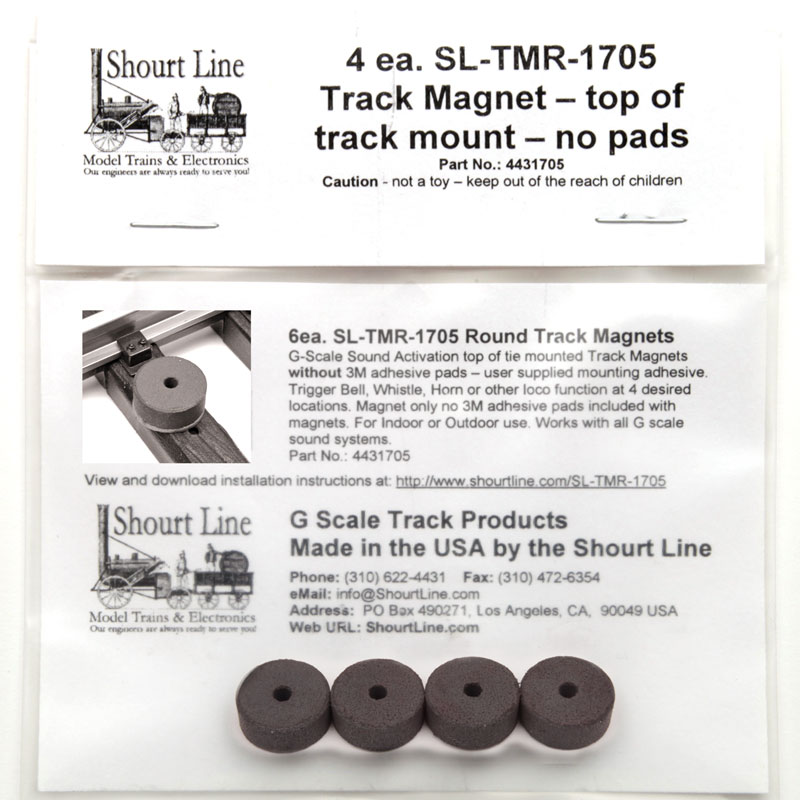 SL-TMR-1705 Part No.: 4431705 4 ea G Scale Round Sound System Track Sensor Magnets without 3M Mounting Pads