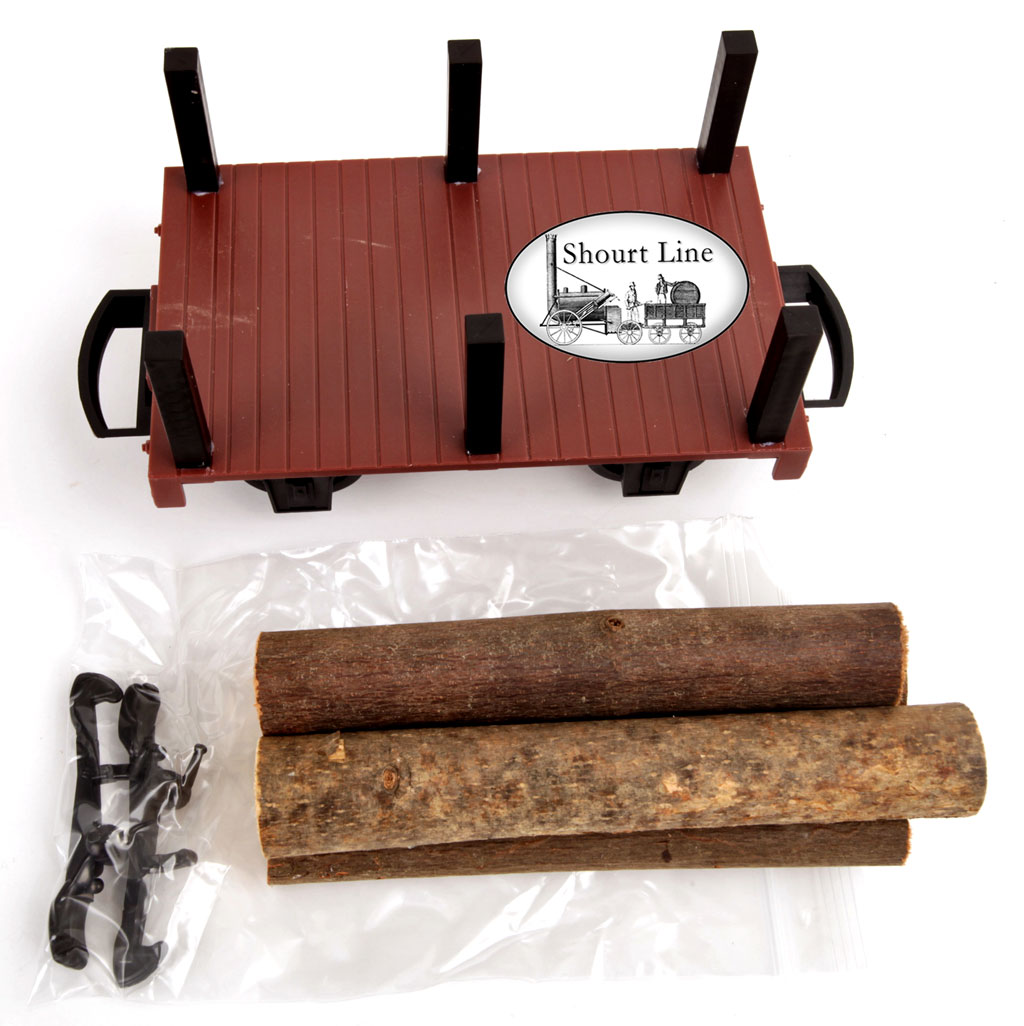 G Scale HLW 15061 Log Car with 6 Load Stakes Securing a Real Wood Log Load NEW parts included with car