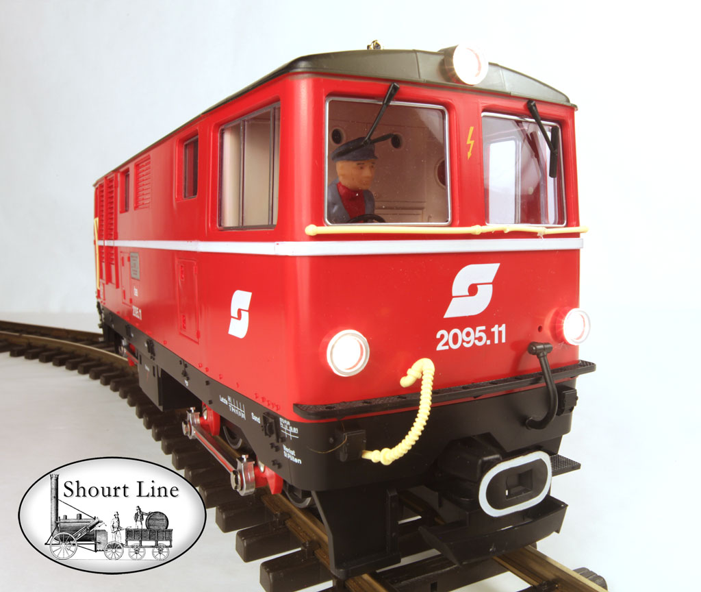 G Scale LGB 2095N ÖBB Diesel Red Loco Like New front view w driver and directional lighting