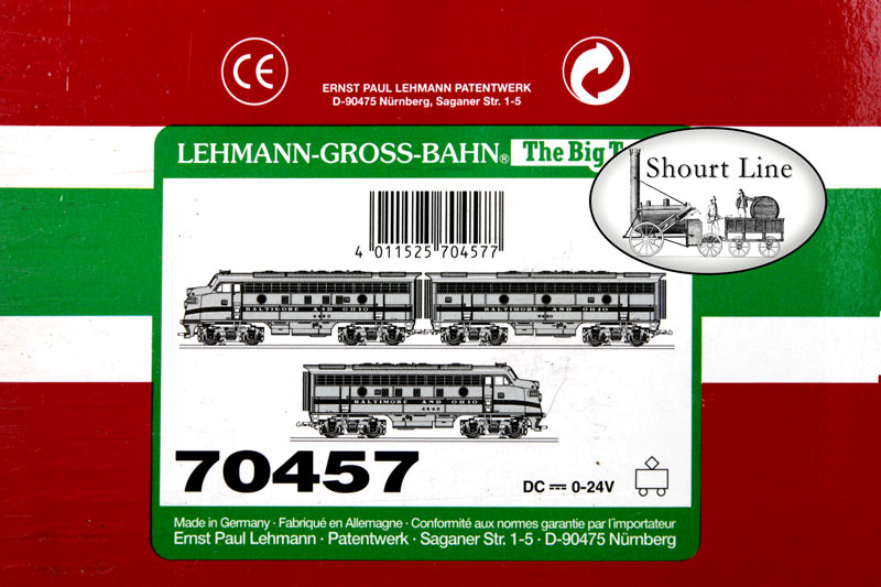 LGB 70457 Baltimore and Ohio F7 A-B-A B&O Limited Edition box label