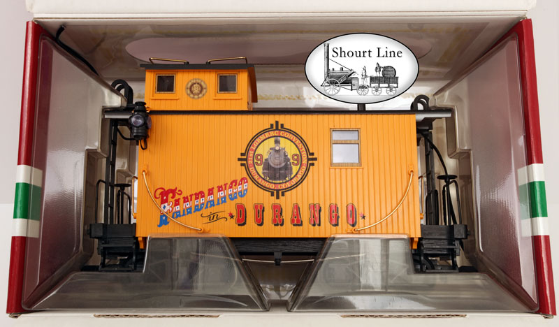 LGB 47656 Fandango in Durango 8-wheel Bobber Caboose + SL 8134230 13 LED High Efficiency dual ceiling fixtures and 2 coach LEDs + SL 8453303 Precision Train Throttle & LED controller + SL 6011604 Extreme low drag power pick-up for LGB two axle trucks + 2 each PIKO 36161 Metal Wheel sets + 10,000uF buffer anti-flicker capacitor box open