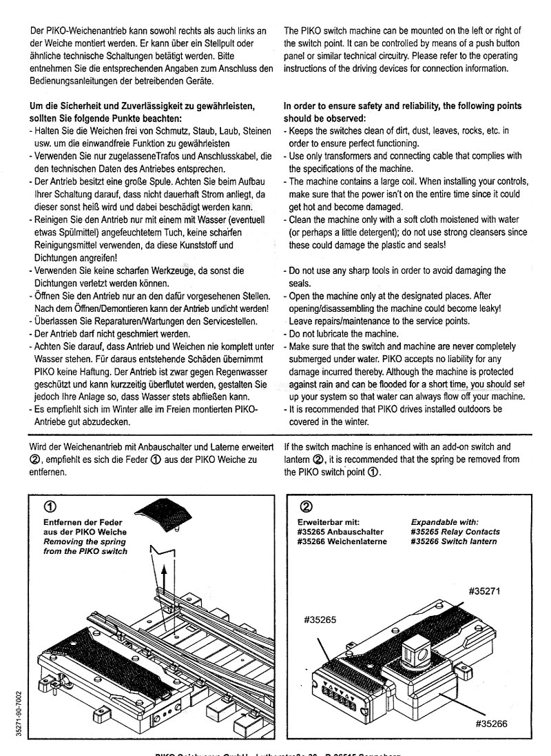 PIKO 35271 Electric Switch Machine - Instructions P2