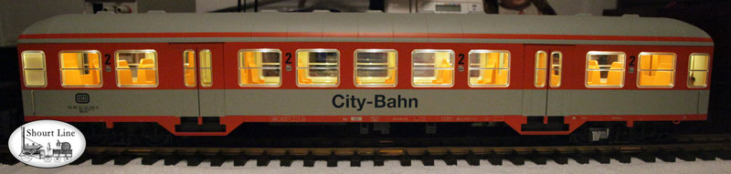 Piko 37622 DB IV Silver Coin Coach 2 Class City-Bahn w SL-35LED-Bd powered by SL-8453003 LED Controller powering a SL	8137230	35 LED 3 Drop Ceiling Lighting + 2 Red LEDs side view