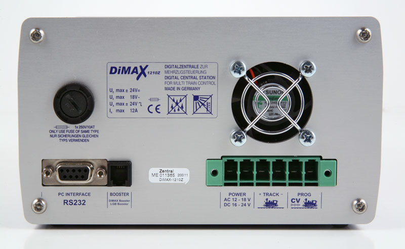 Massoth DiMAX 1210Z Central Station Rear View power plug out
